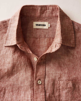 material shot of the collar on The Short Sleeve California in Fired Clay Hemp, Wovens by Taylor Stitch