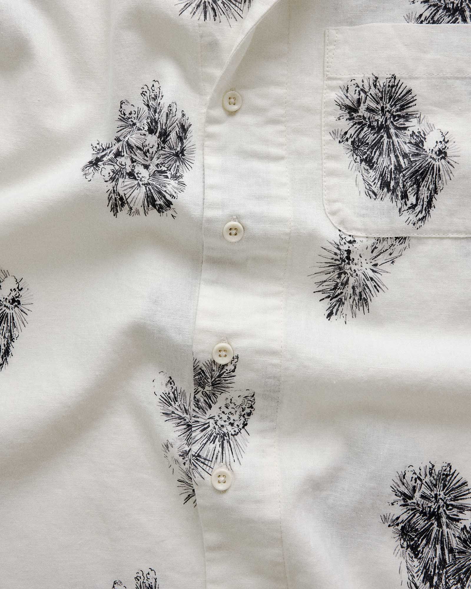 editorial image of the buttons on The Hawthorne Shirt in Cactus Sketch, Wovens by Taylor Stitch