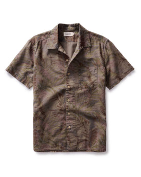 flatlay of The Hawthorne Shirt in Fatigue Olive Desert Palm, Wovens by Taylor Stitch