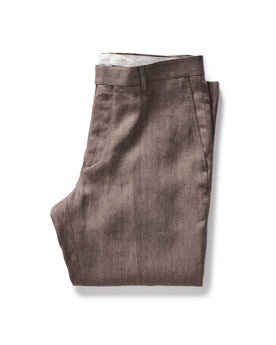 folded flatlay of The Stevens Trouser in Coffee Linen Herringbone, Bottoms by Taylor Stitch