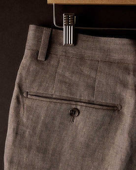 editorial image of the back pocket The Stevens Trouser in Coffee Linen Herringbone, Bottoms by Taylor Stitch