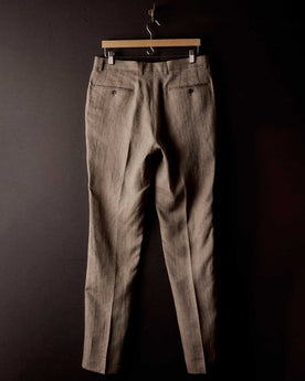 editorial image of the back of The Stevens Trouser in Coffee Linen Herringbone, Bottoms by Taylor Stitch