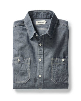 folded flatlay of The Utility Shirt in Rinsed Indigo Nep, Wovens by Taylor Stitch