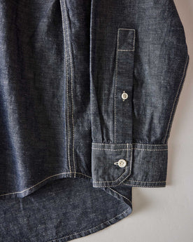 material shot of the cuff on The Utility Shirt in Rinsed Indigo Nep, Wovens by Taylor Stitch