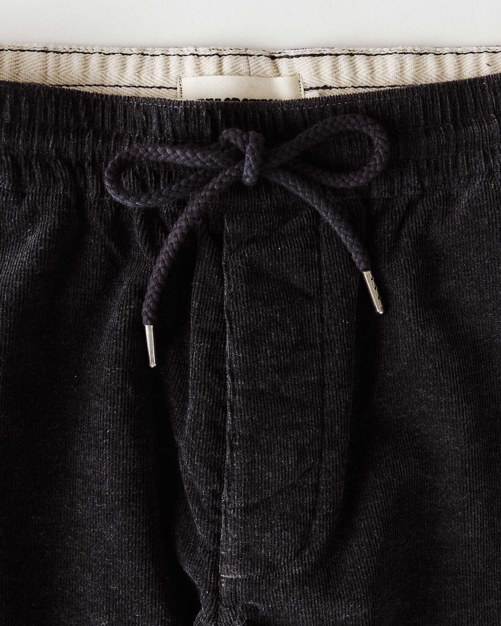 material shot of the waistband on The Apres Short in Heather Coal Pincord, Bottoms by Taylor Stitch