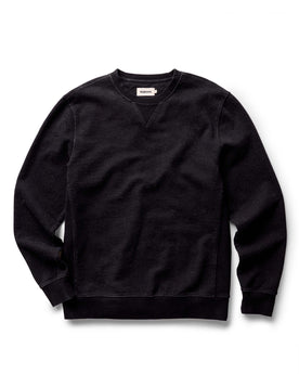 flatlay of The Apres Crew in Black Indigo Terry, Knits by Taylor Stitch
