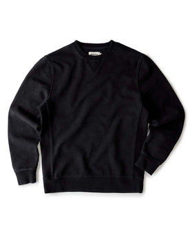 flatlay of The Apres Crew in Black Indigo Terry, Knits by Taylor Stitch