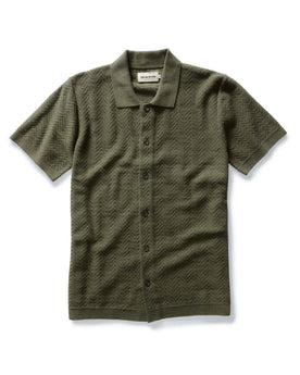 flatlay of The Button Down Polo in Cilantro Herringbone, Knits by Taylor Stitch
