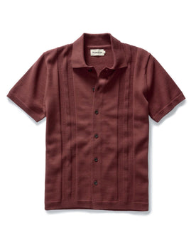 flatlay of The Button Down Polo in Dried Cherry Stripe, Knits by Taylor Stitch