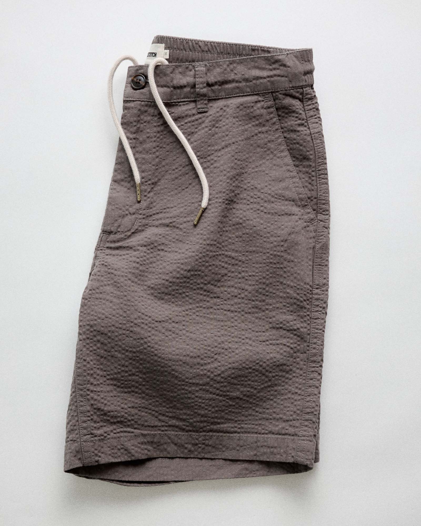 folded flatlay of The Easy Short in Canteen Seersucker, Bottoms by Taylor Stitch