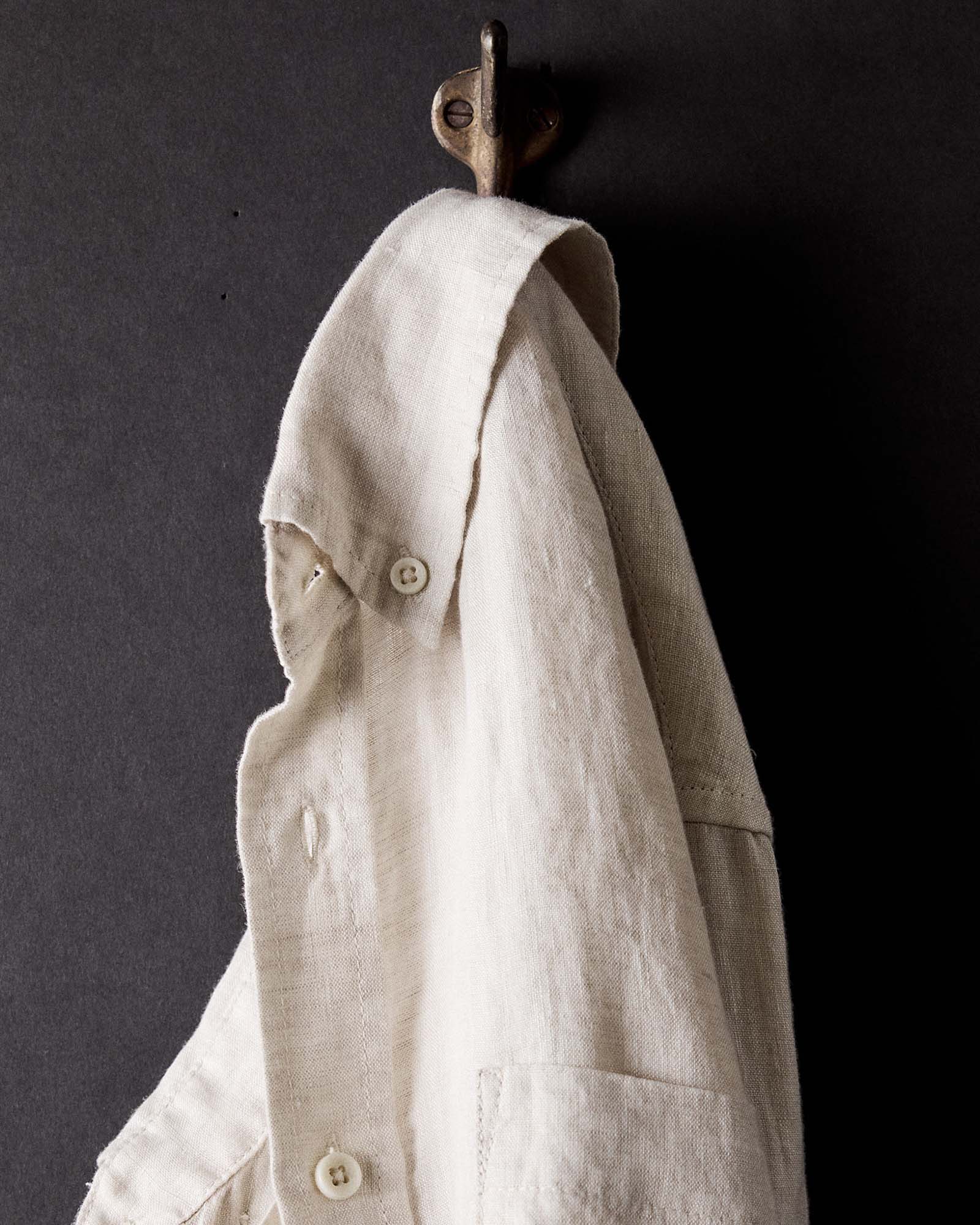 editorial image of The Jack in Flax Linen hanging on a hook, Wovens by Taylor Stitch