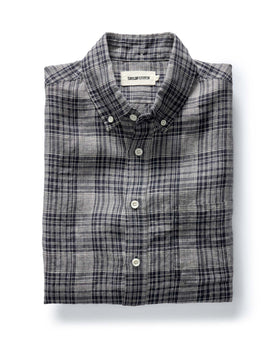 folded flatlay of The Jack in Navy Plaid Linen, Wovens by Taylor Stitch