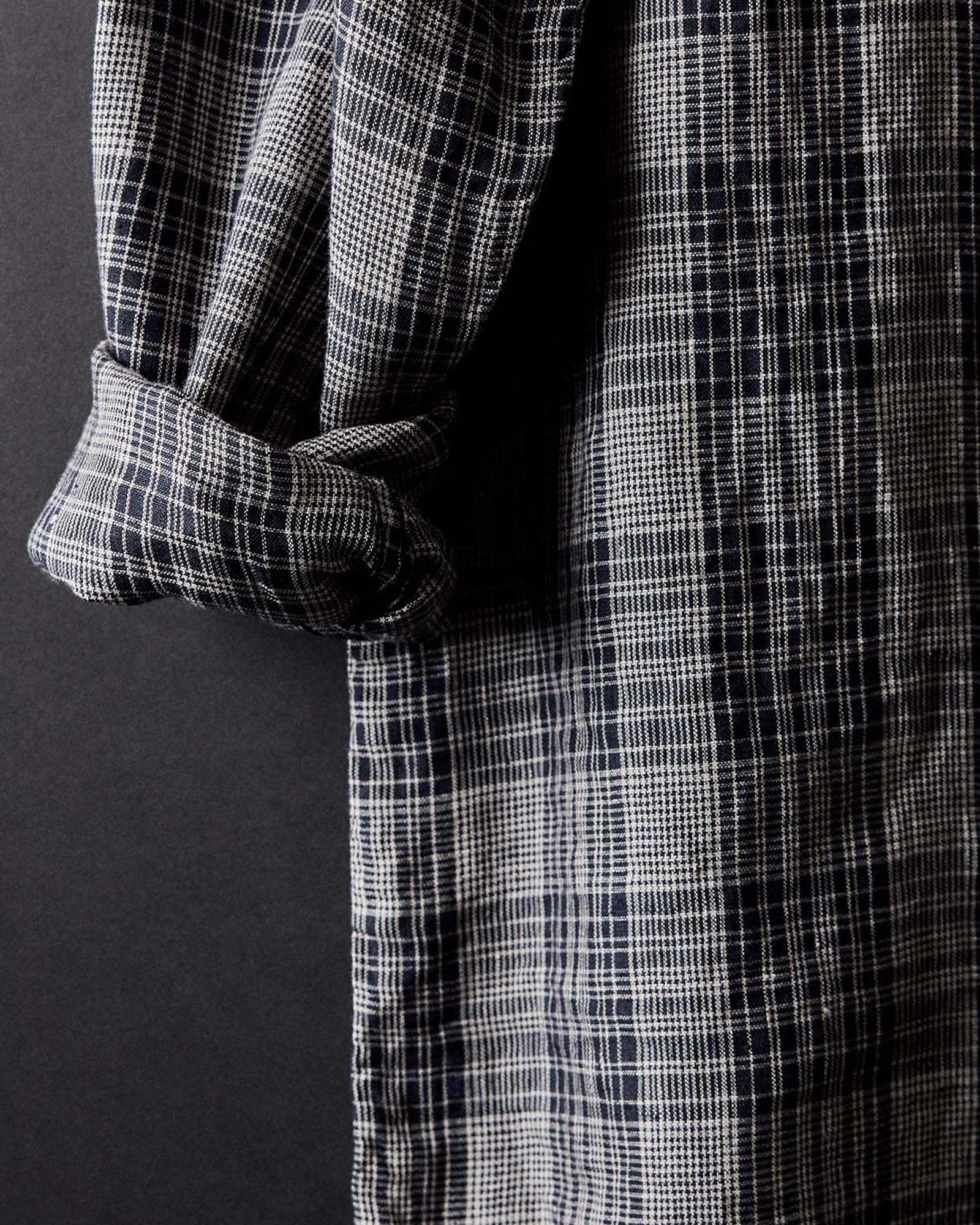 editorial image of the cuffs on The Jack in Navy Plaid Linen, Wovens by Taylor Stitch