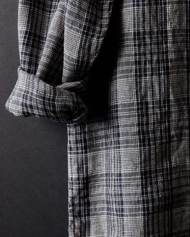 editorial image of the cuffs on The Jack in Navy Plaid Linen, Wovens by Taylor Stitch