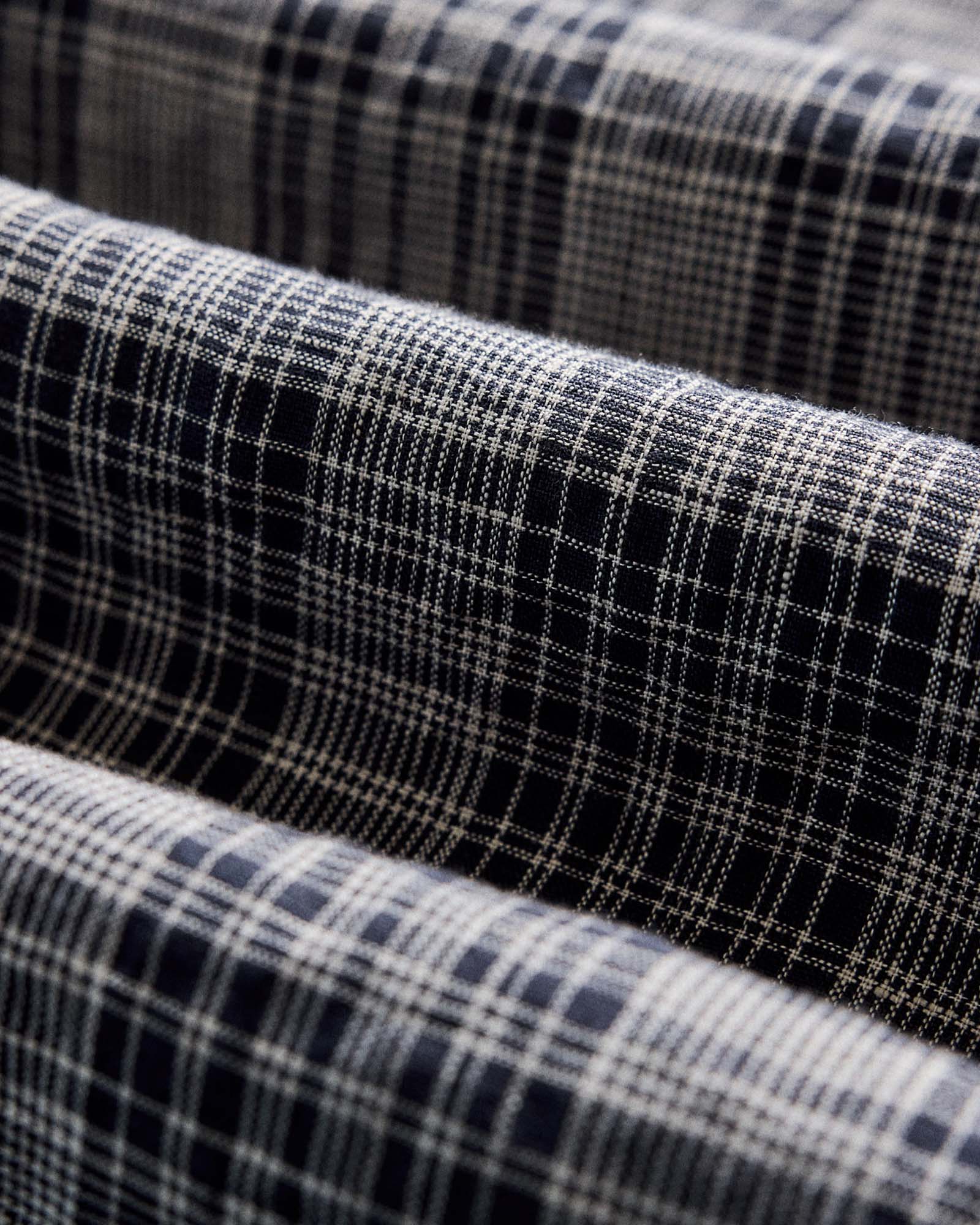 material shot of the fabric on The Jack in Navy Plaid Linen, Wovens by Taylor Stitch