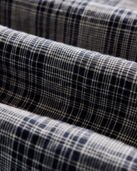 material shot of the fabric on The Jack in Navy Plaid Linen, Wovens by Taylor Stitch