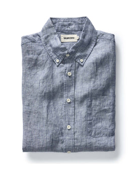 folded flatlay of The Jack in Sky Stripe Linen, Wovens by Taylor Stitch