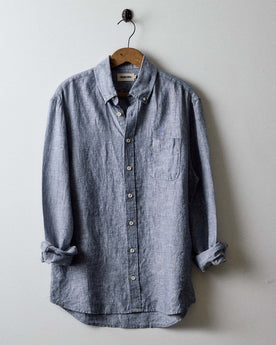 editorial image of The Jack in Sky Stripe Linen hanging, Wovens by Taylor Stitch