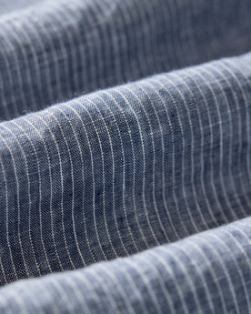 material shot of the fabric on The Jack in Sky Stripe Linen, Wovens by Taylor Stitch