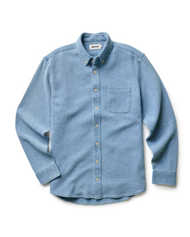 editorial image of The Jack in Washed Indigo Waffle hanging, Wovens by Taylor Stitch