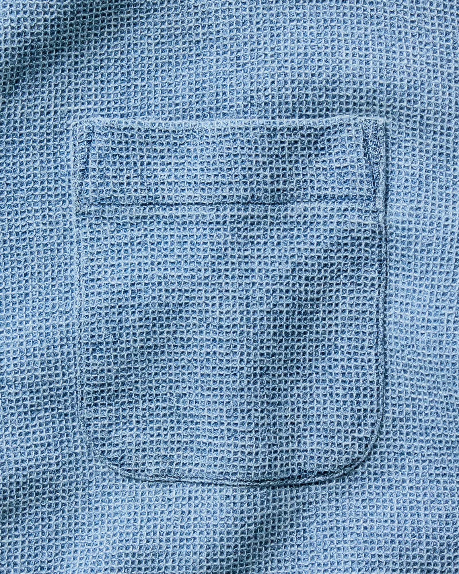 material shot of the collar on The Jack in Washed Indigo Waffle, Wovens by Taylor Stitch