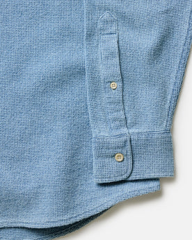 material shot of the back collar on The Jack in Washed Indigo Waffle, Wovens by Taylor Stitch