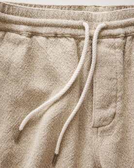 material shot of the waistband on The Apres Short in Oat Linen Tweed, Bottoms by Taylor Stitch