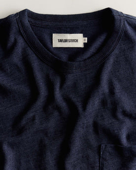 material shot of the collar on The Organic Cotton Tee in Rinsed Indigo, Knits by Taylor Stitch