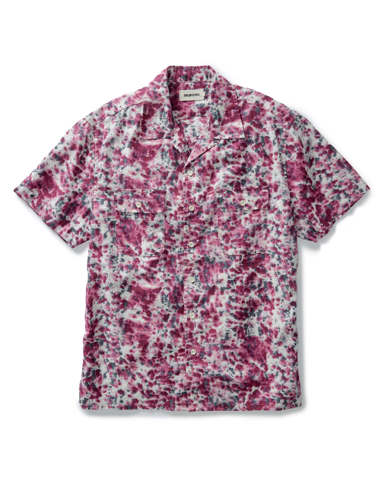 flatlay of The Short Sleeve Carter in Hibiscus, Wovens by Taylor Stitch