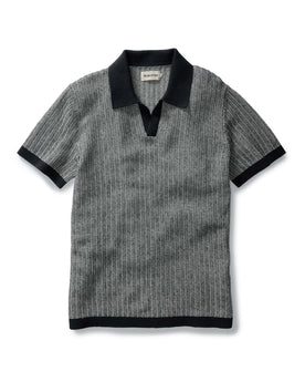 flatlay of The Valencia Sweater Polo in Coal Scallop, Knits by Taylor Stitch