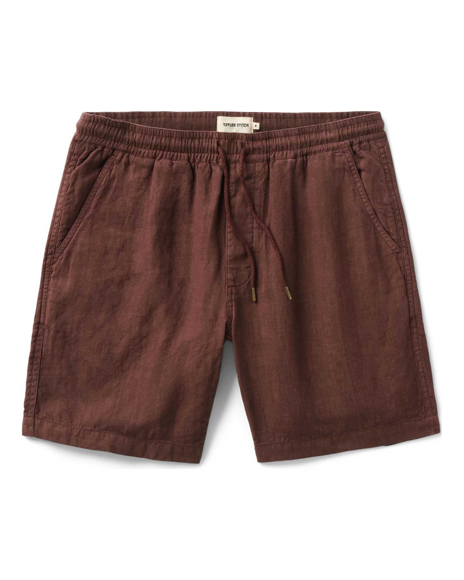 flatlay of The Apres Short in Burgundy Hemp, Bottoms by Taylor Stitch