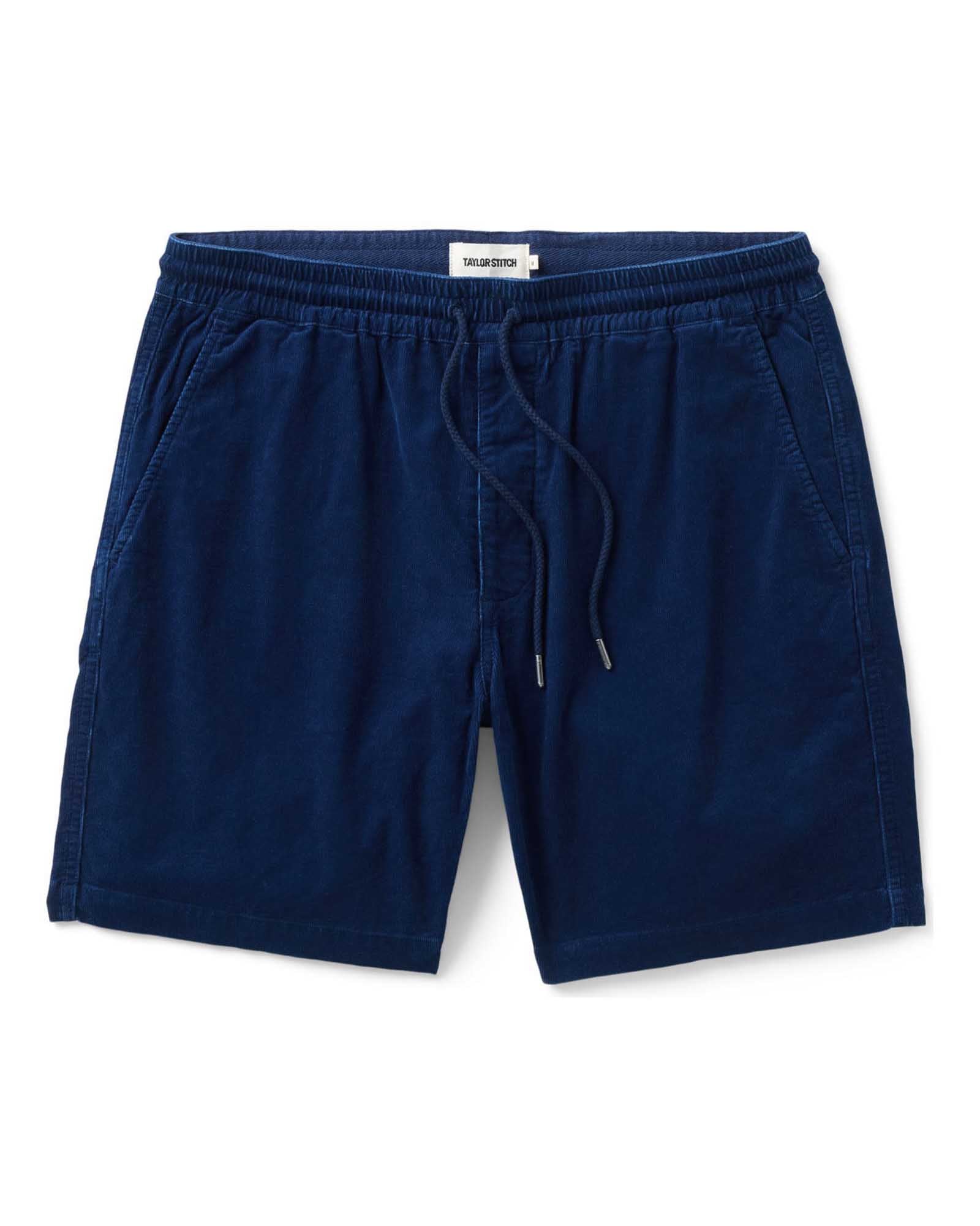 flatlay of The Apres Short in Rinsed Indigo Pincord, Bottoms by Taylor Stitch