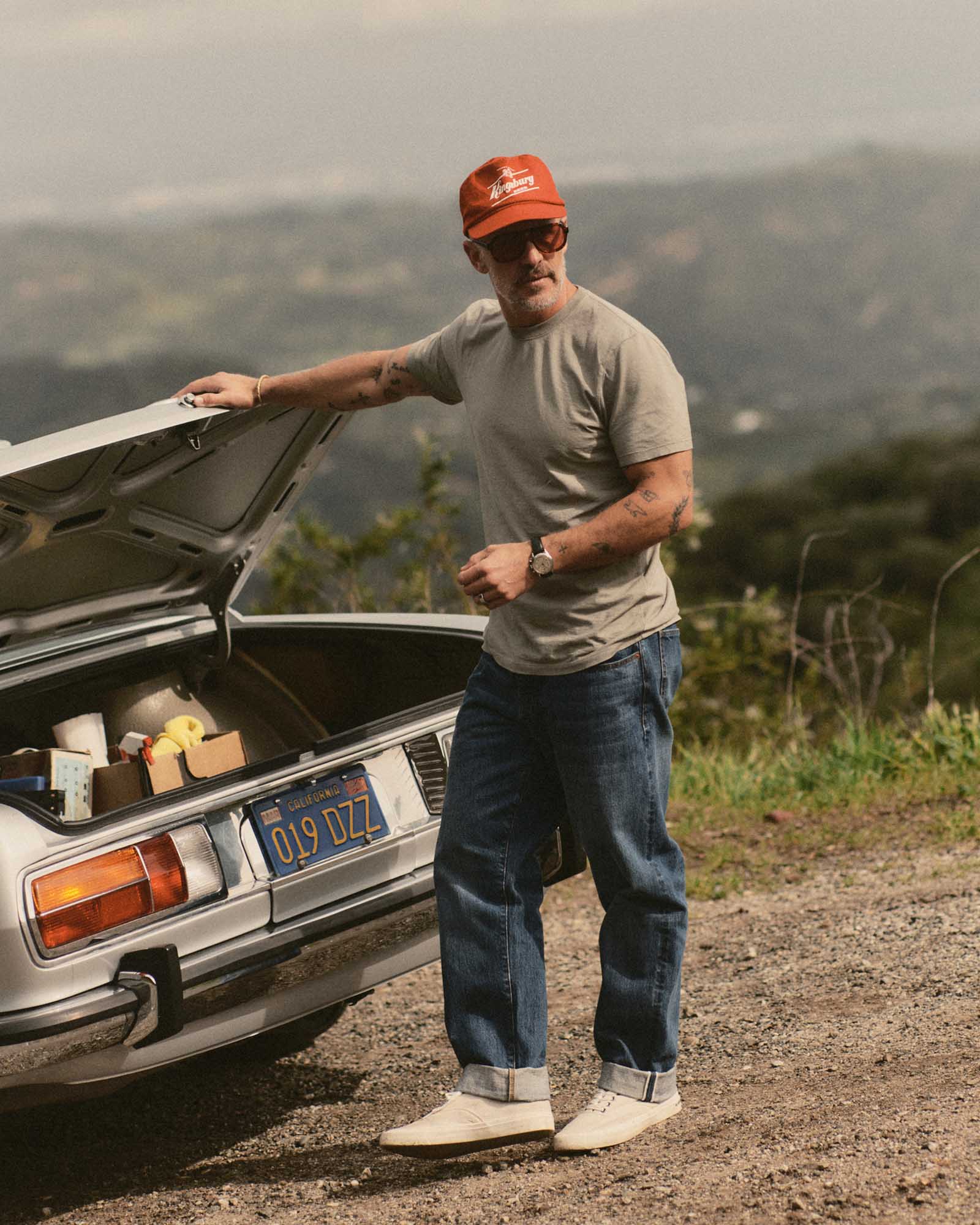 fit model showing off The Cotton Hemp Tee in Sage, Knits by Taylor Stitch