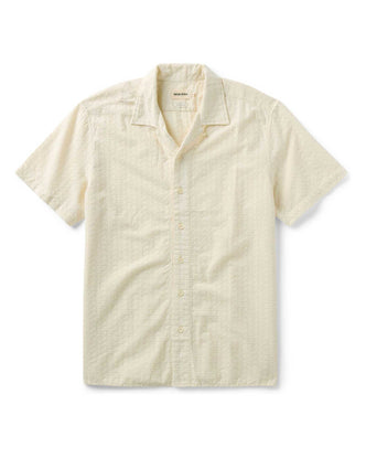 flatlay of The Davis Shirt in Vintage White Embroidered Stripe