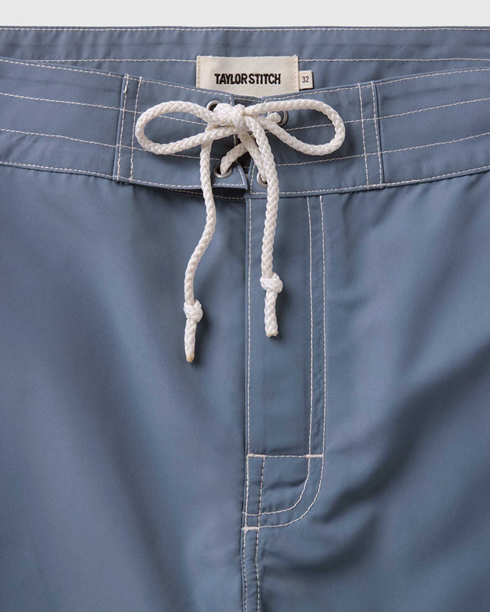 material shot of the waistband on The Drift Boardshort in Bluefin, Bottoms by Taylor Stitch