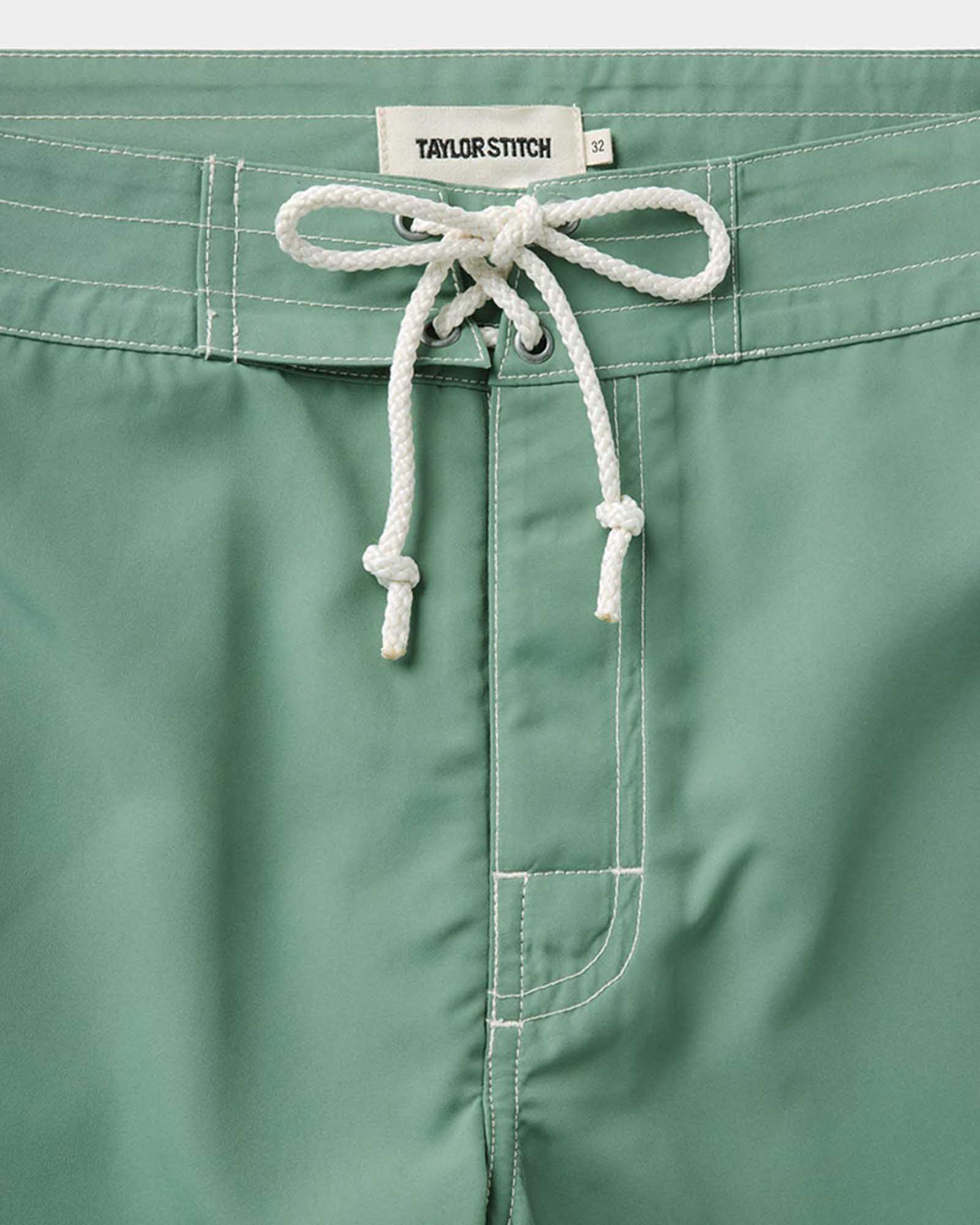 material shot of the waistband on The Drift Boardshort in Ivy, Bottoms by Taylor Stitch