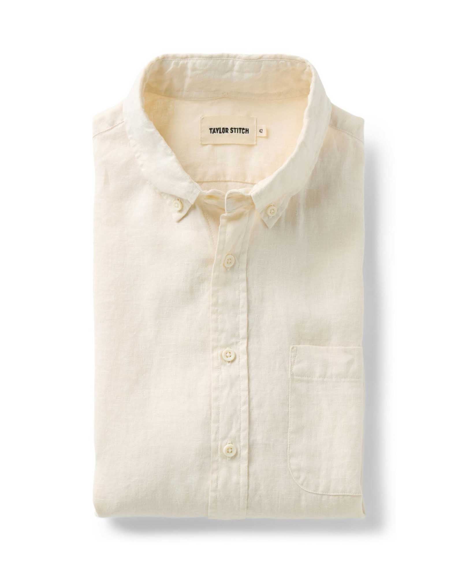 folded flatlay of The Jack in Vintage White Linen, Wovens by Taylor Stitch