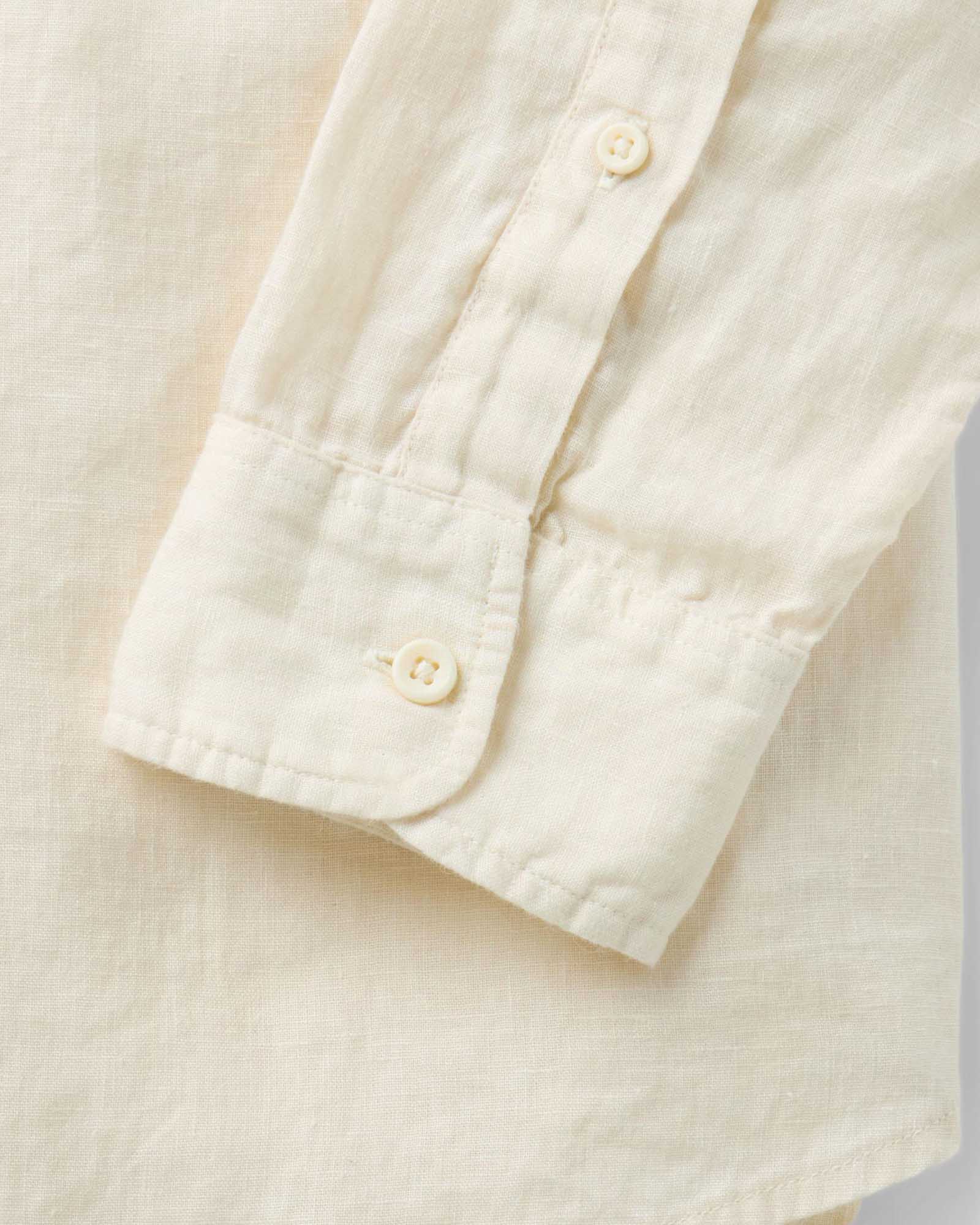 material shot of the sleeve on The Jack in Vintage White Linen, Wovens by Taylor Stitch