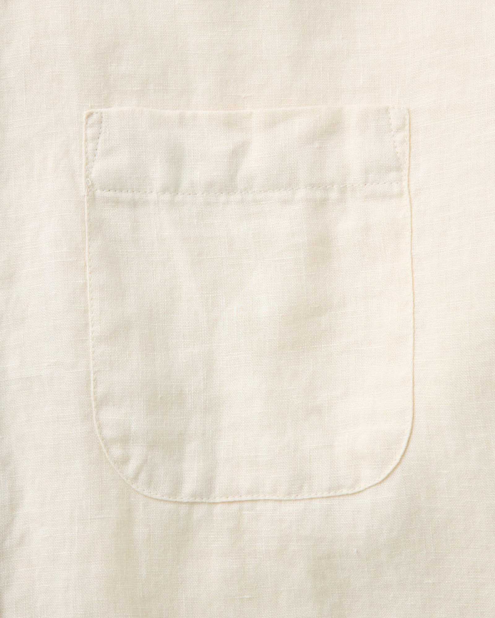 material shot of the pocket on The Jack in Vintage White Linen, Wovens by Taylor Stitch