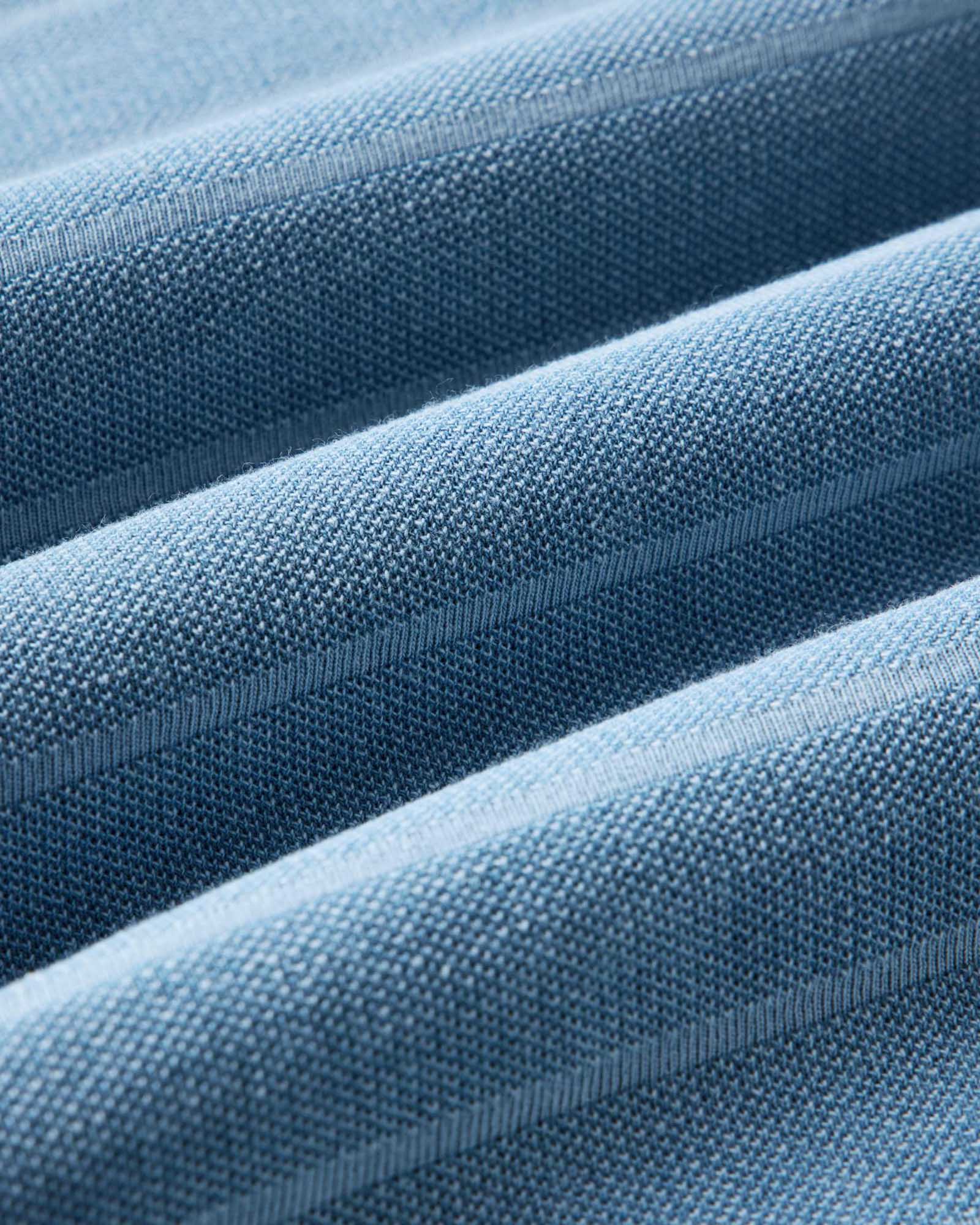 material shot of the fabric of The Pacific Polo in Washed Indigo Pique Stripe, Knits by Taylor Stitch