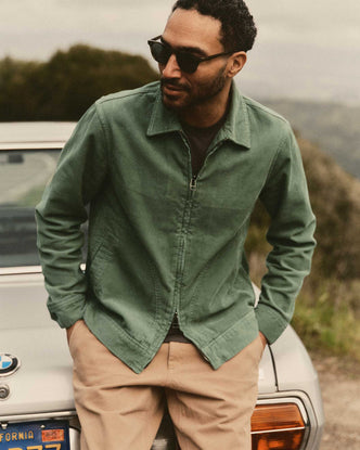 fit model posing in The Piston Jacket in Ivy Corduroy