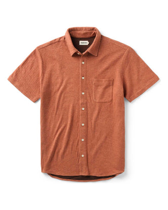 flatlay of The Short Sleeve California in Heather Driftwood Double Knit