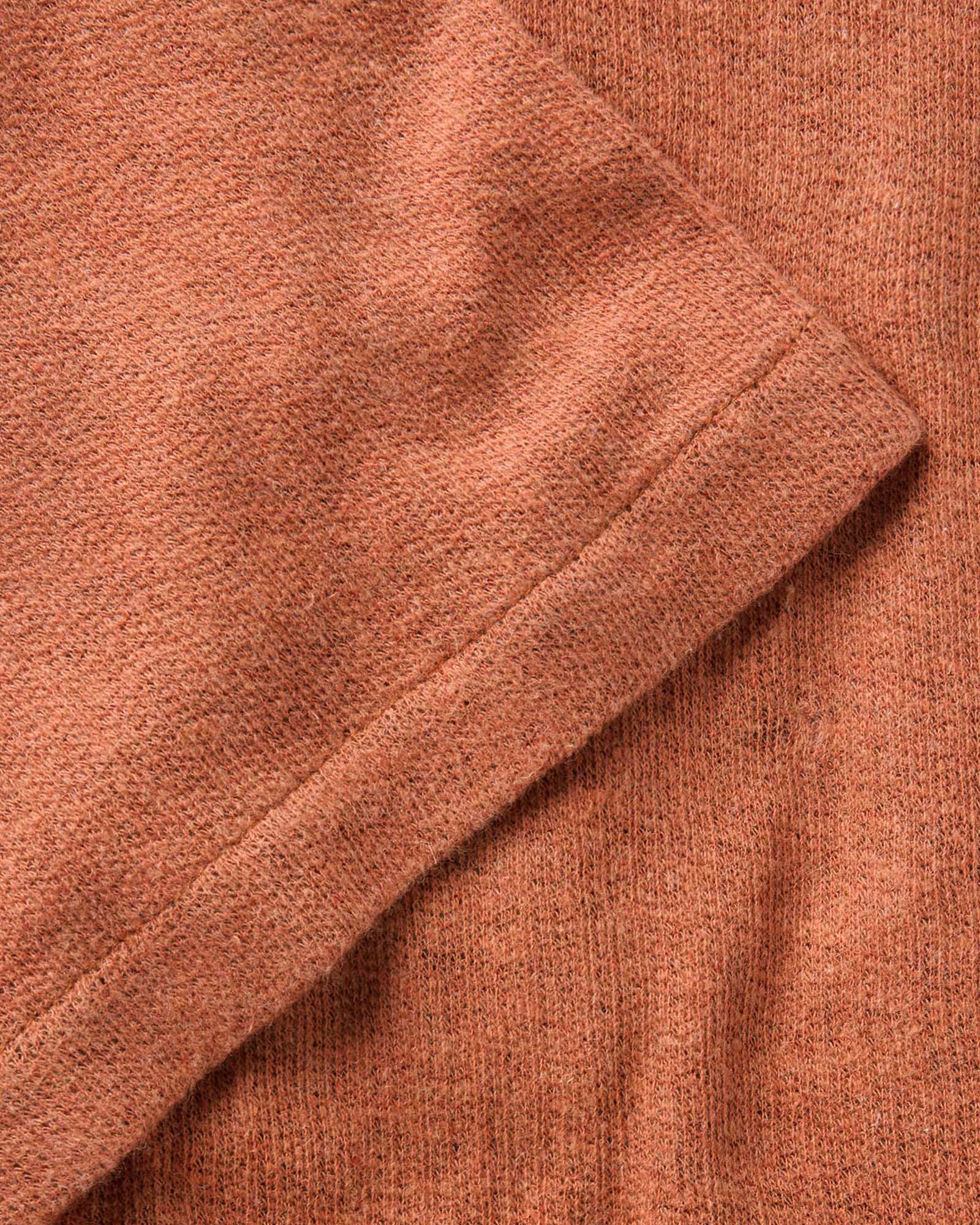 material shot of the sleeve on The Short Sleeve California in Heather Driftwood Double Knit, Knits by Taylor Stitch
