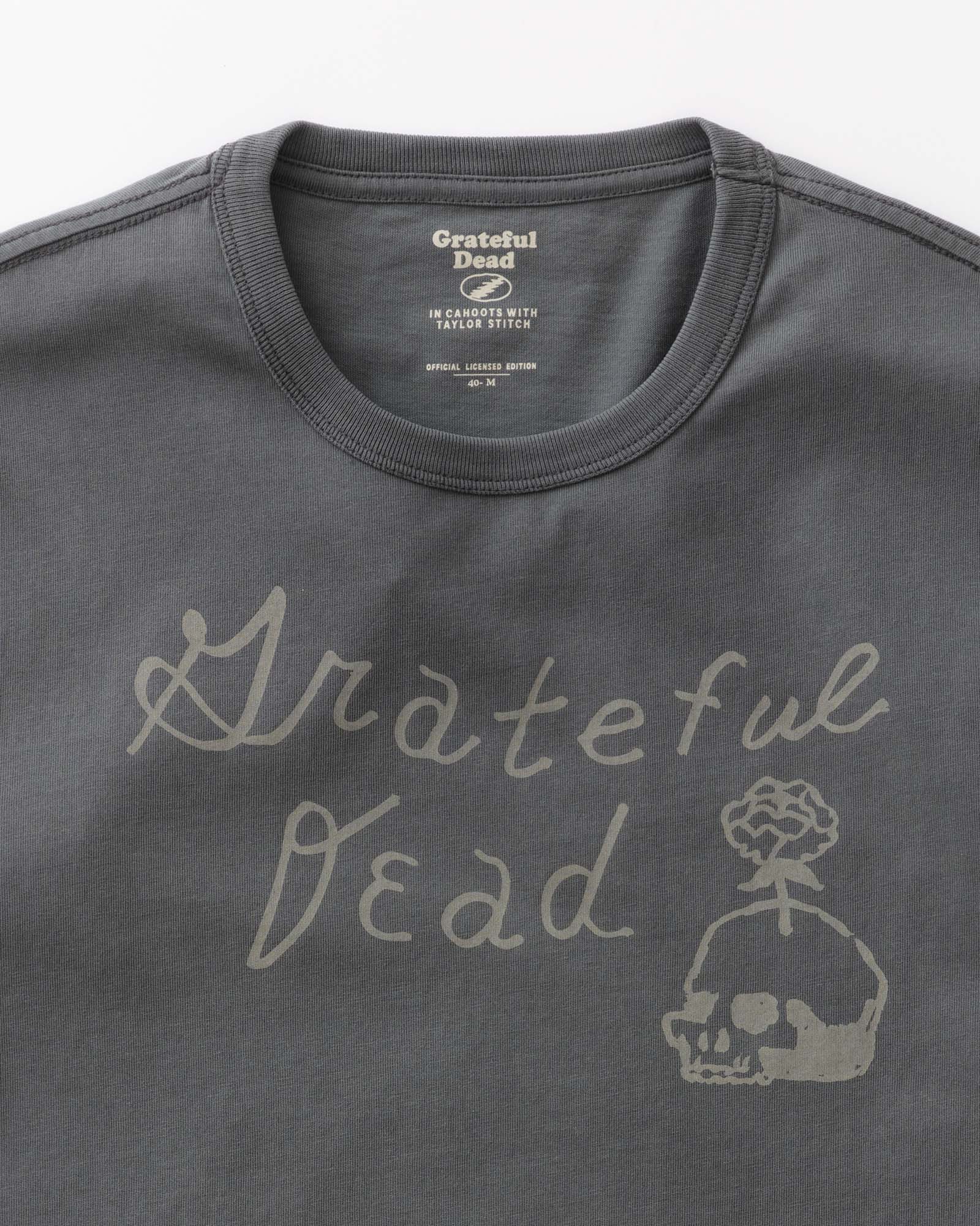 material shot of the collar on The Organic Cotton Tee in Dead Script, Knits by Taylor Stitch
