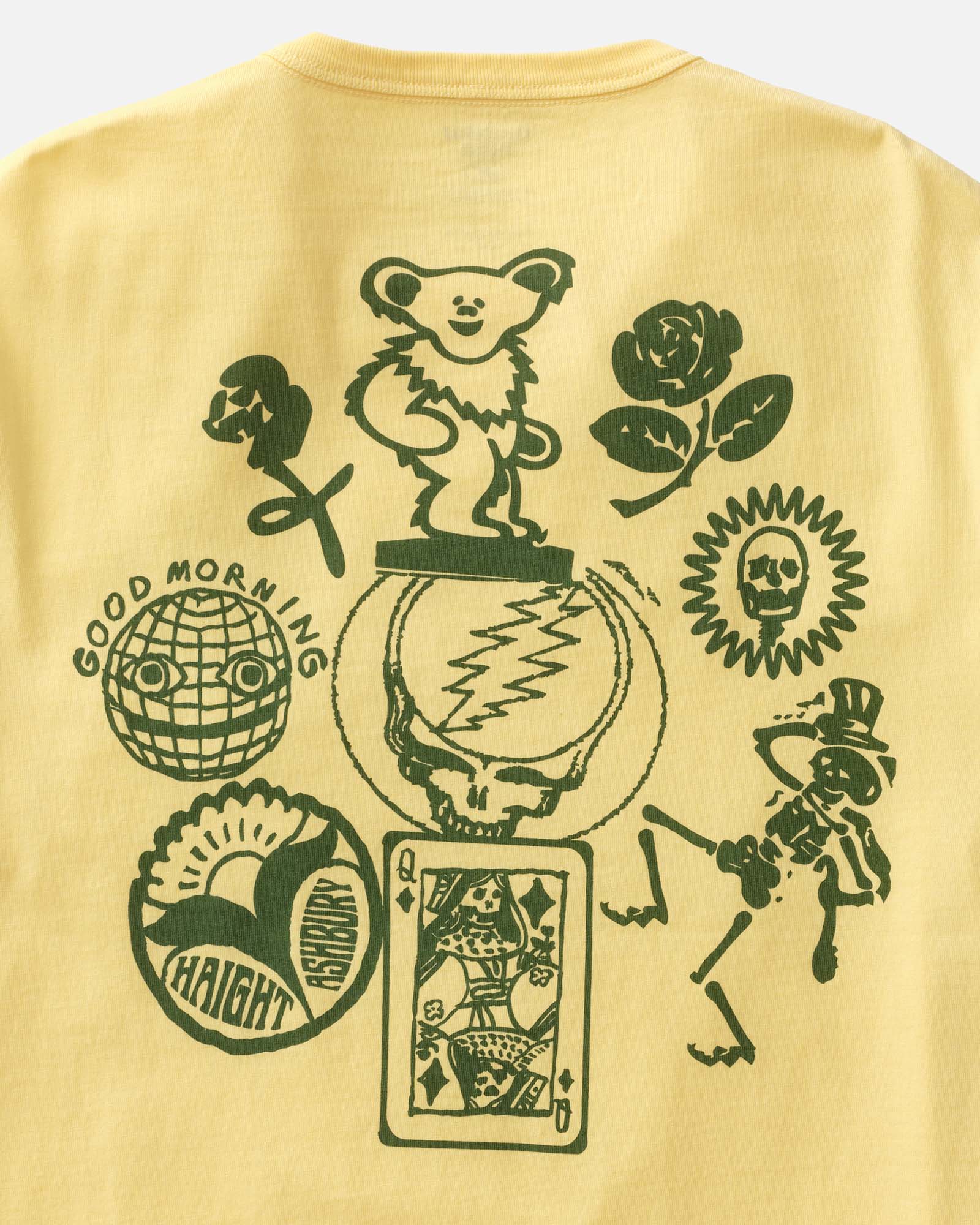editorial image of the back of The Organic Cotton Tee in Lemon Stamp, Knits by Taylor Stitch