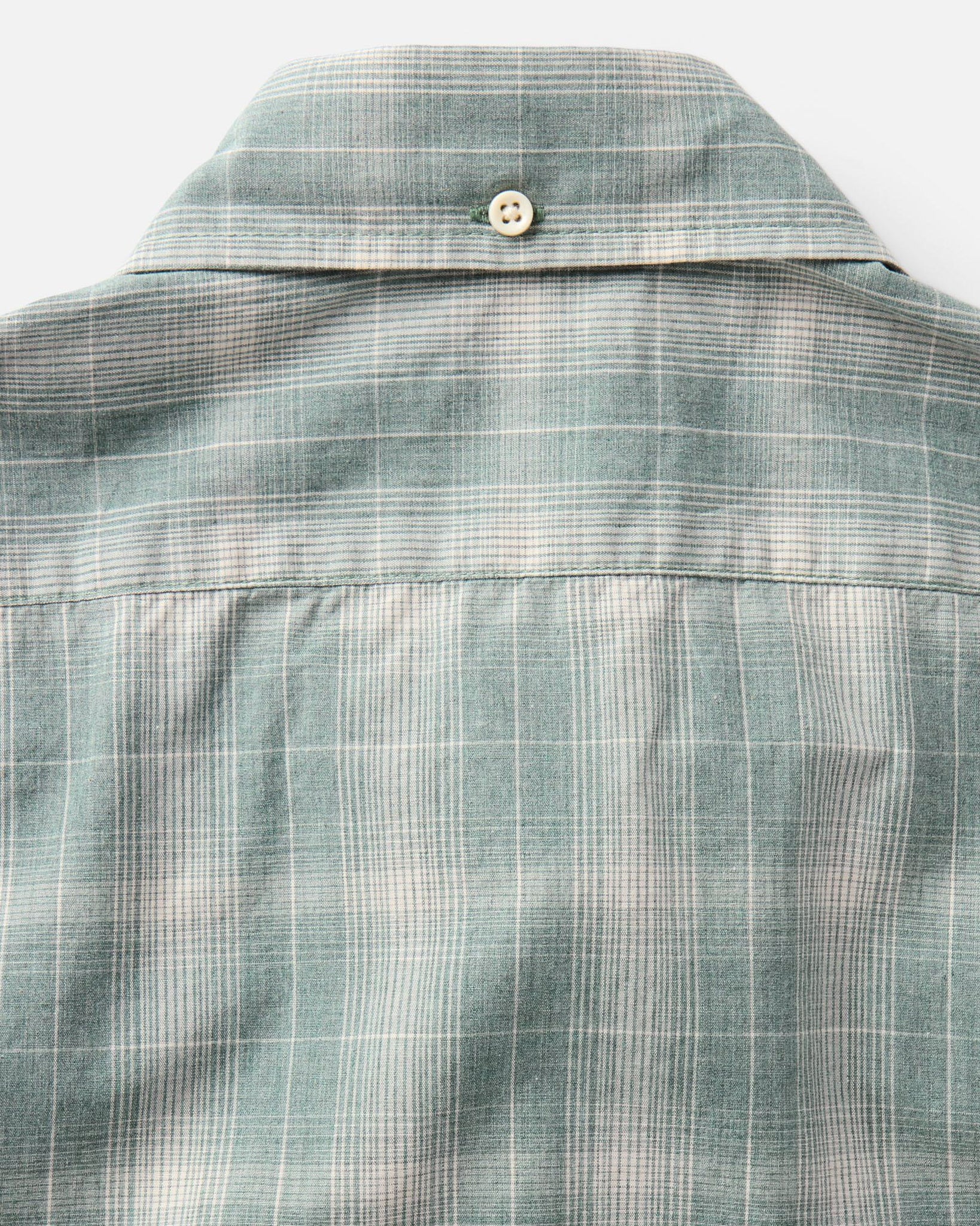material shot of the back collar on The Jack in Sea Moss Plaid, Wovens by Taylor Stitch