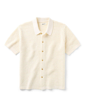 flatlay of The Monterey Sweater Polo in Vintage White Crochet, Knits by Taylor Stitch