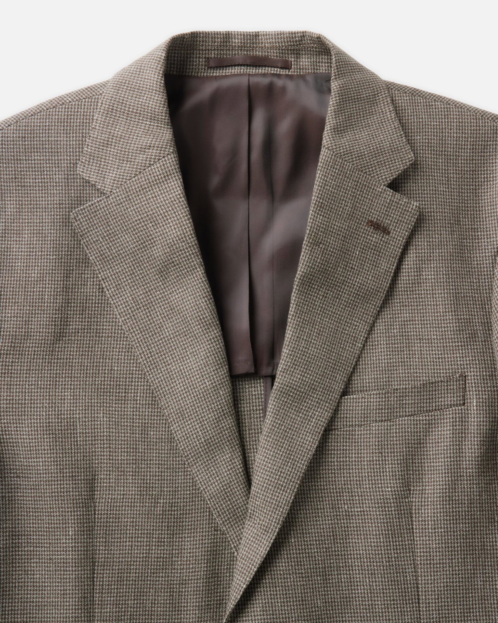 material shot of the collar on The Stevens Sportcoat in Morel Micro Check, Outerwear by Taylor Stitch