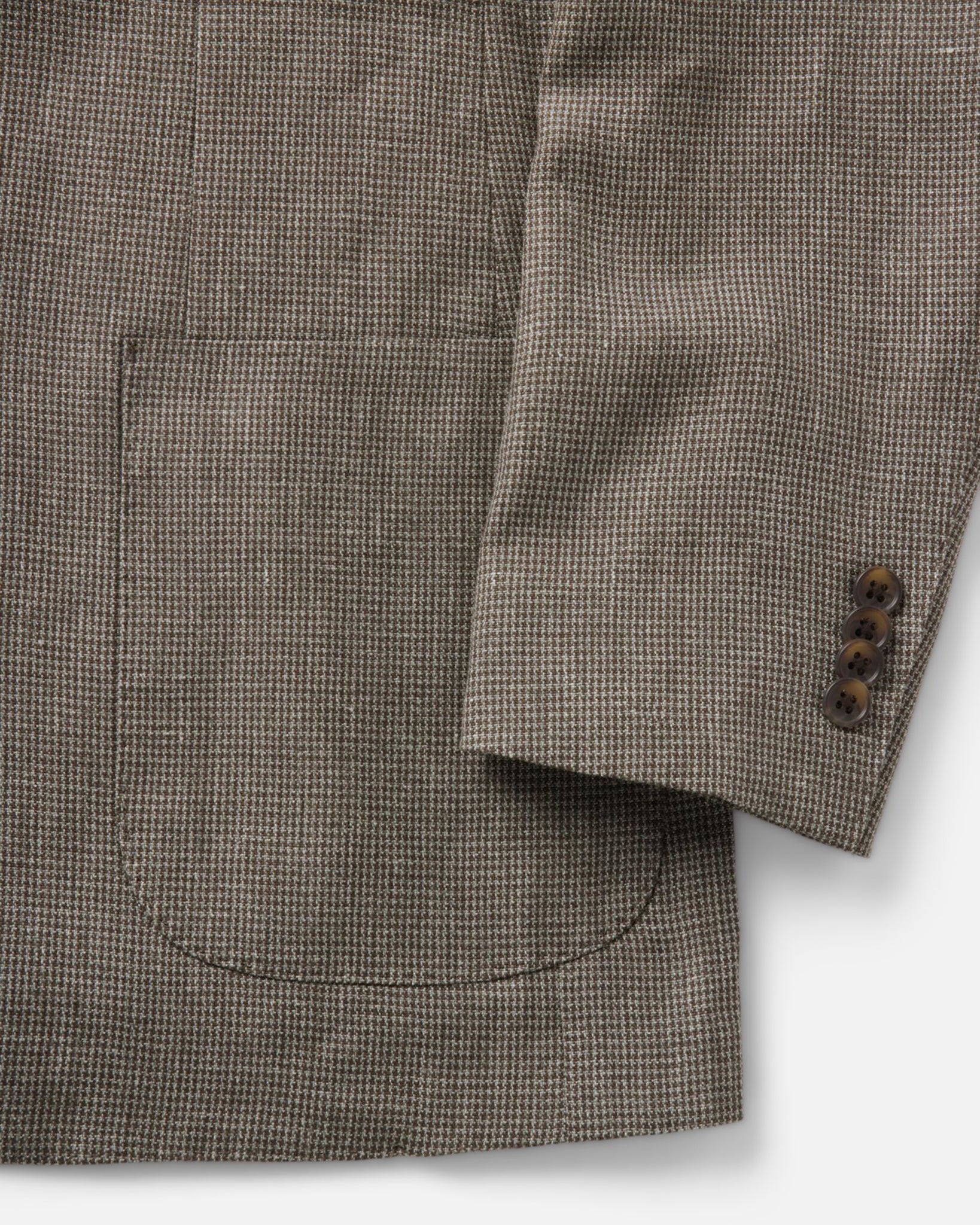 material shot of the sleeve on The Stevens Sportcoat in Morel Micro Check, Outerwear by Taylor Stitch