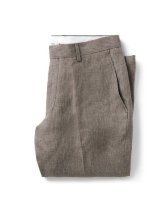 folded flatlay of The Stevens Trouser in Morel Micro Check